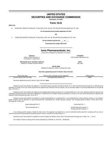 Vorschaubild Ionis Pharmaceuticals
 10-Q Quartalsbericht 2019 