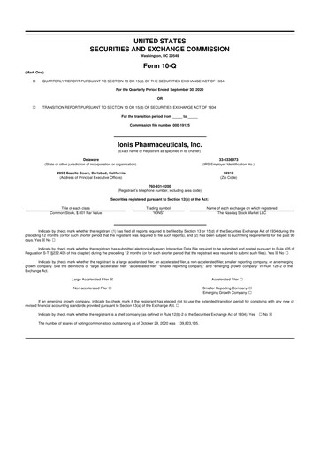 Vorschaubild Ionis Pharmaceuticals
 10-Q Quartalsbericht 2020 