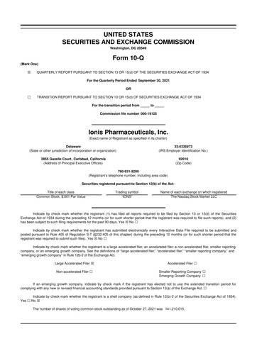 Vorschaubild Ionis Pharmaceuticals
 10-Q Quartalsbericht 2021 