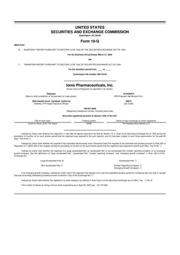 Vorschaubild Ionis Pharmaceuticals
 10-Q Quartalsbericht 2022 
