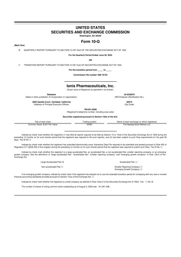 Vorschaubild Ionis Pharmaceuticals
 10-Q Quartalsbericht 2022 