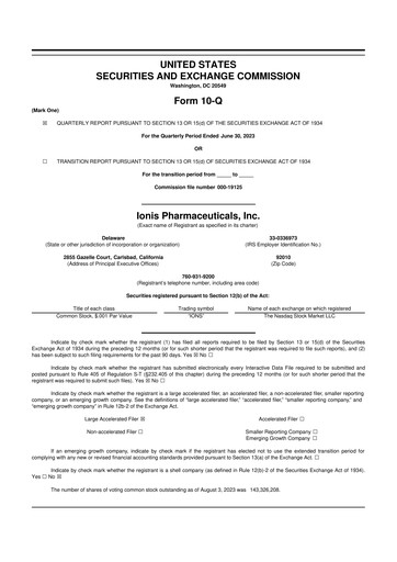 Vorschaubild Ionis Pharmaceuticals
 10-Q Quartalsbericht 2023 