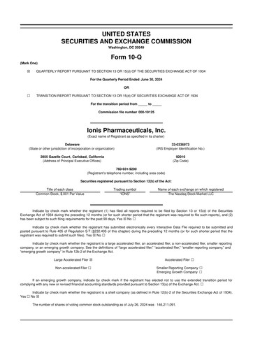 Vorschaubild Ionis Pharmaceuticals
 10-Q Quartalsbericht 2024 
