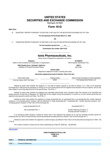Thumbnail Ionis Pharmaceuticals
 10-Q Quarterly Report FY 