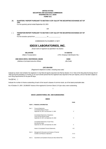 Miniature IDEXX Laboratories 10-Q Rapport trimestriel  
