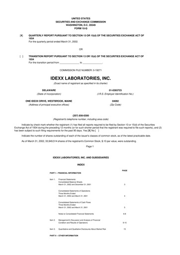 Miniature IDEXX Laboratories 10-Q Rapport trimestriel  