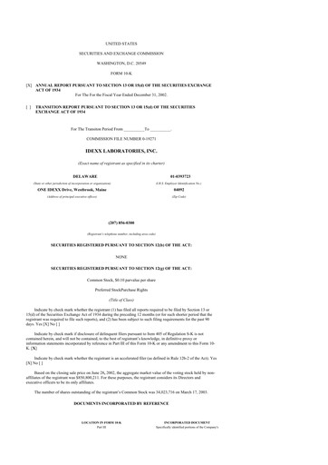 Thumbnail IDEXX Laboratories 10-K Annual Report 