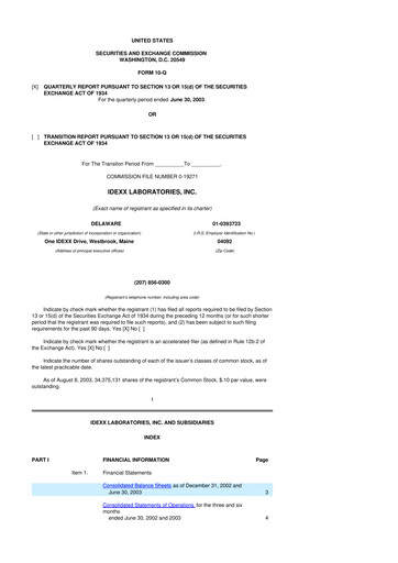 Miniature IDEXX Laboratories 10-Q Rapport trimestriel  