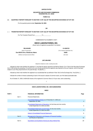 Thumbnail IDEXX Laboratories 10-Q Quarterly Report FY 