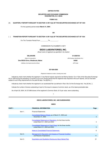 Thumbnail IDEXX Laboratories 10-Q Quarterly Report FY 