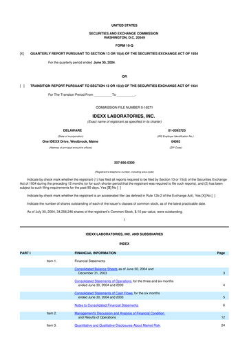 Thumbnail IDEXX Laboratories 10-Q Quarterly Report FY 