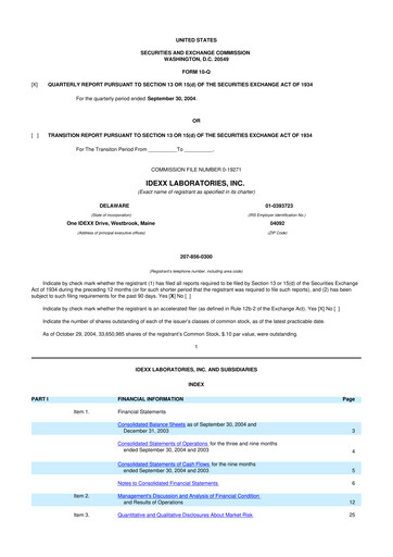 Miniature IDEXX Laboratories 10-Q Rapport trimestriel  