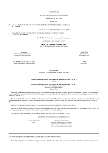 Thumbnail IDEXX Laboratories 10-K Annual Report 