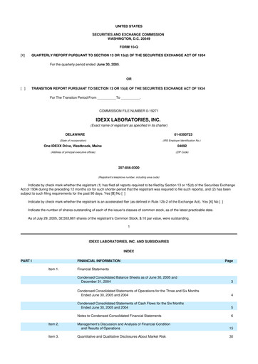 Thumbnail IDEXX Laboratories 10-Q Quarterly Report FY 