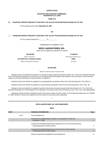 Thumbnail IDEXX Laboratories 10-Q Quarterly Report FY 
