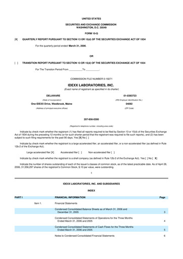 Thumbnail IDEXX Laboratories 10-Q Quarterly Report FY 
