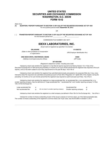 Miniature IDEXX Laboratories 10-Q Rapport trimestriel 2012 
