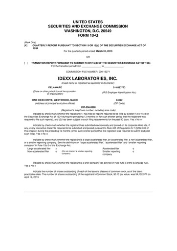 Miniature IDEXX Laboratories 10-Q Rapport trimestriel 2013 