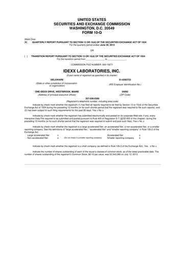 Miniature IDEXX Laboratories 10-Q Rapport trimestriel 2013 