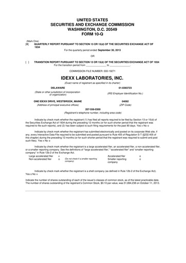 Miniature IDEXX Laboratories 10-Q Rapport trimestriel 2013 