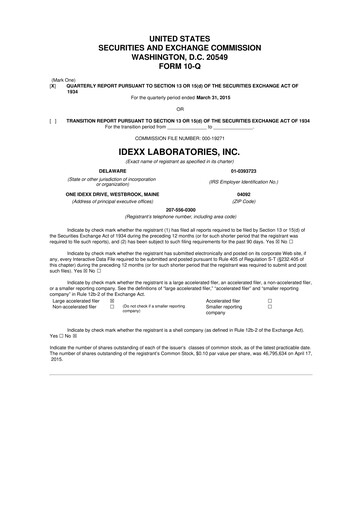 Miniature IDEXX Laboratories 10-Q Rapport trimestriel 2015 