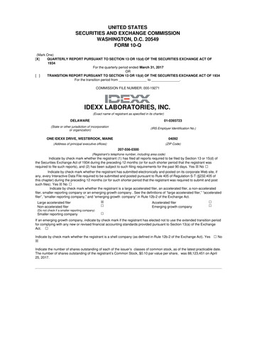 Miniature IDEXX Laboratories 10-Q Rapport trimestriel 2017 