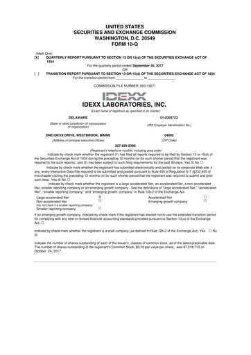 Miniature IDEXX Laboratories 10-Q Rapport trimestriel 2017 