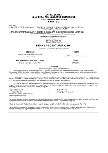 Miniature IDEXX Laboratories 10-Q Rapport trimestriel 2018 