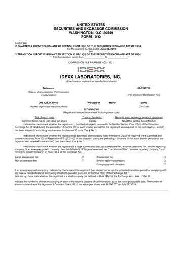 Miniature IDEXX Laboratories 10-Q Rapport trimestriel 2019 