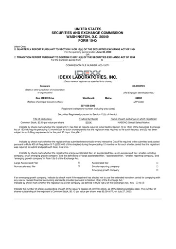 Miniature IDEXX Laboratories 10-Q Rapport trimestriel 2020 