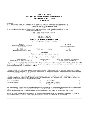 Miniature IDEXX Laboratories 10-Q Rapport trimestriel 2021 