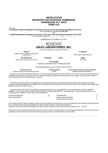 Miniature IDEXX Laboratories 10-Q Rapport trimestriel 2021 