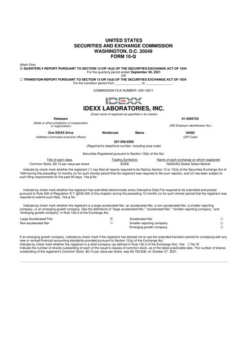 Miniature IDEXX Laboratories 10-Q Rapport trimestriel 2021 