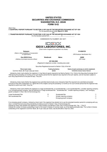Miniature IDEXX Laboratories 10-Q Rapport trimestriel 2023 