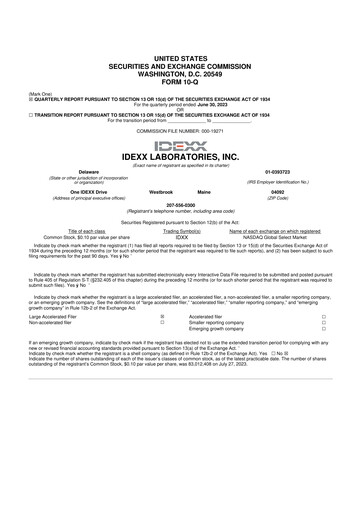 Miniature IDEXX Laboratories 10-Q Rapport trimestriel 2023 