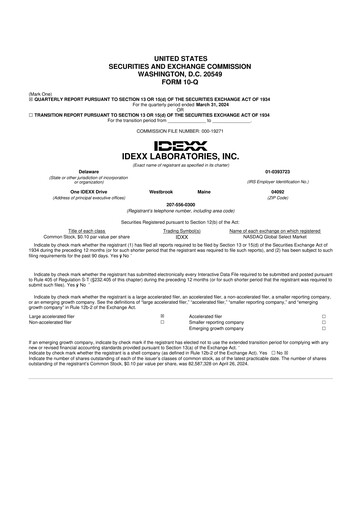 Miniature IDEXX Laboratories 10-Q Rapport trimestriel 2024 