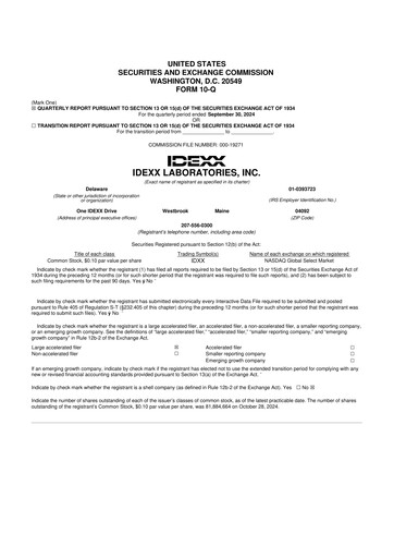Miniature IDEXX Laboratories 10-Q Rapport trimestriel 2024 
