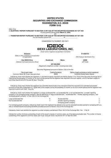 Miniature IDEXX Laboratories 10-Q Rapport trimestriel 2025 
