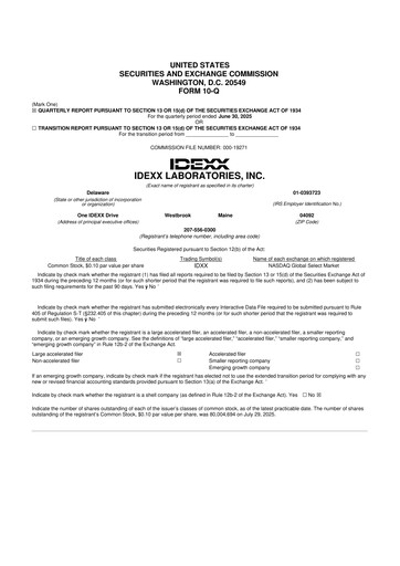 Miniature IDEXX Laboratories 10-Q Rapport trimestriel 2025 