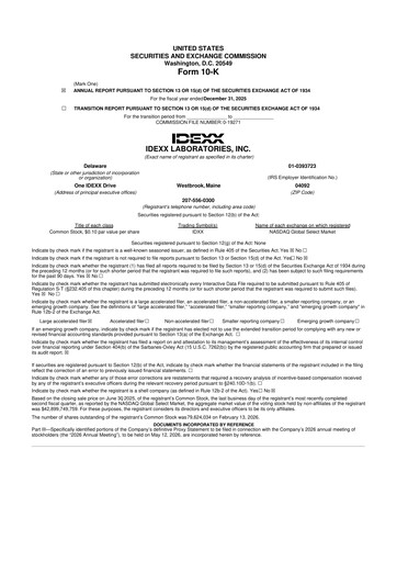 Thumbnail IDEXX Laboratories 10-K Annual Report 2025