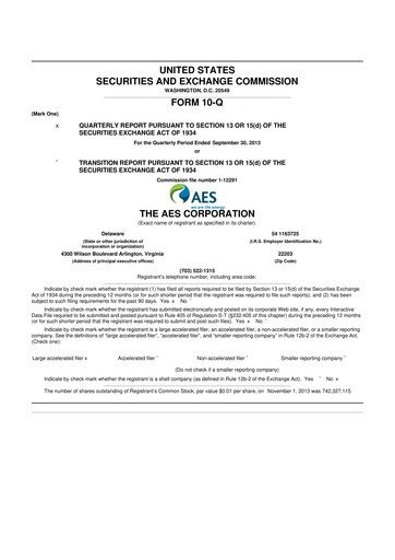 Miniature AES 10-Q Rapport trimestriel 2013 