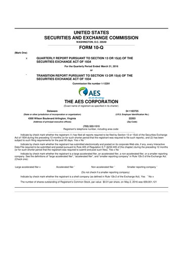 Miniature AES 10-Q Rapport trimestriel 2016 