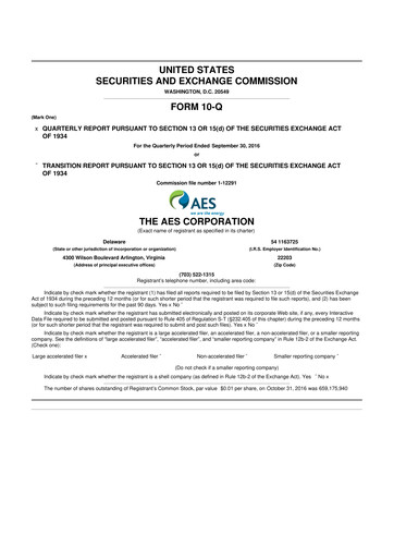 Miniature AES 10-Q Rapport trimestriel 2016 