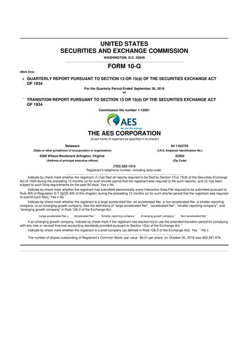 Miniature AES 10-Q Rapport trimestriel 2018 