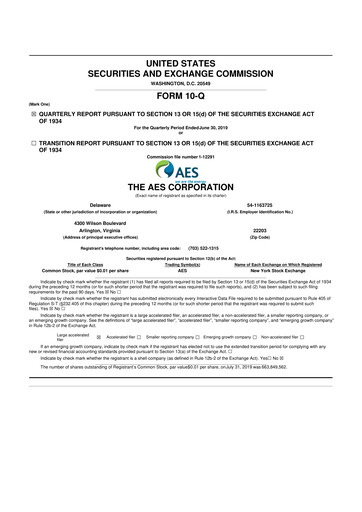 Miniature AES 10-Q Rapport trimestriel 2019 