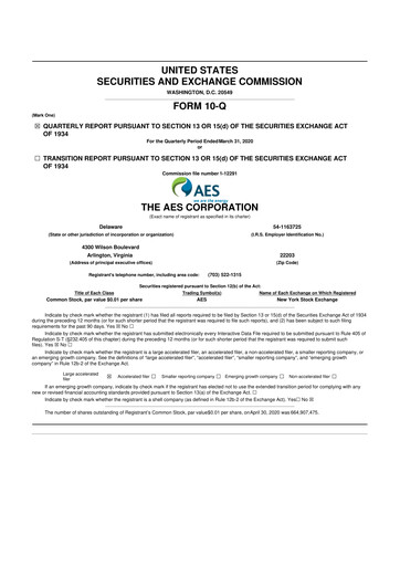 Miniature AES 10-Q Rapport trimestriel 2020 