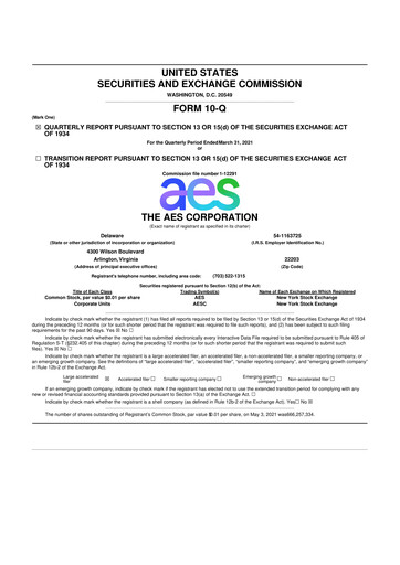 Miniature AES 10-Q Rapport trimestriel 2021 