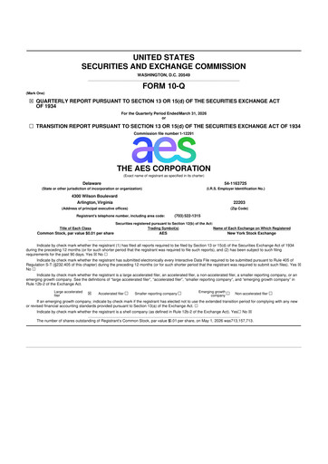 Thumbnail AES 10-Q Quarterly Report FY 