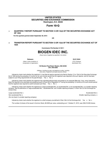 Vorschaubild Biogen 10-Q Quartalsbericht 2013 