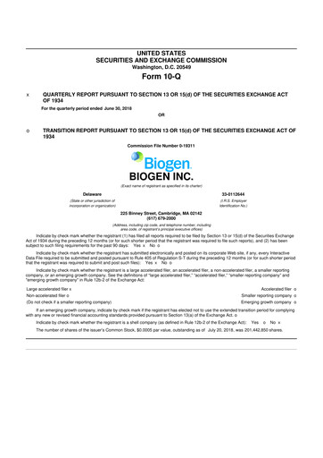 Vorschaubild Biogen 10-Q Quartalsbericht 2018 